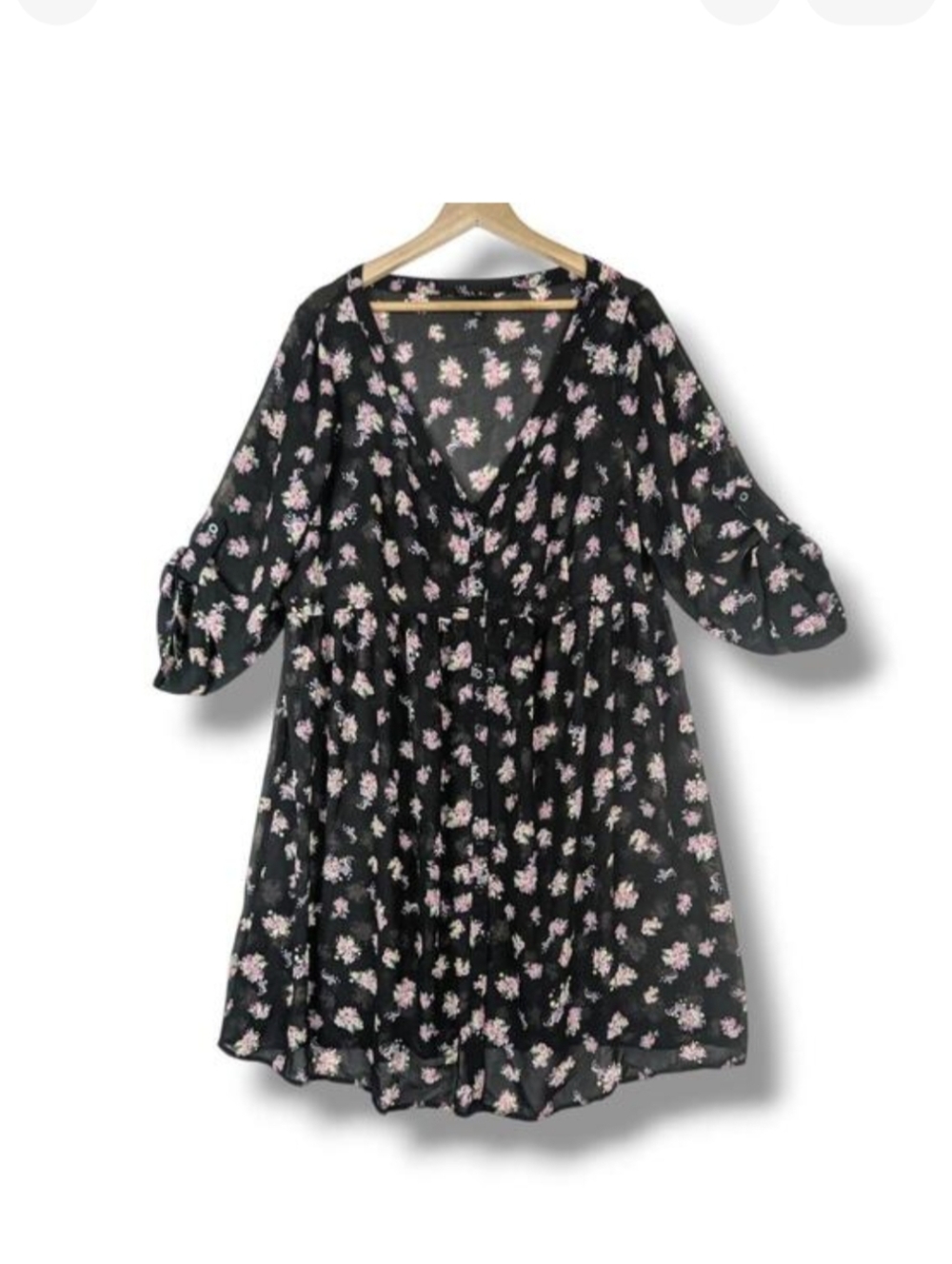 Torrid Sheer Babydoll Dress Topper Black Pink Floral‎ 1X Plus Size